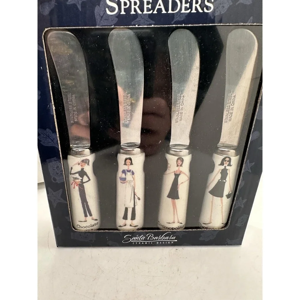 Santa Barbara Ceramic Design Spreader Set 4 Pc Fashion Handles NIB